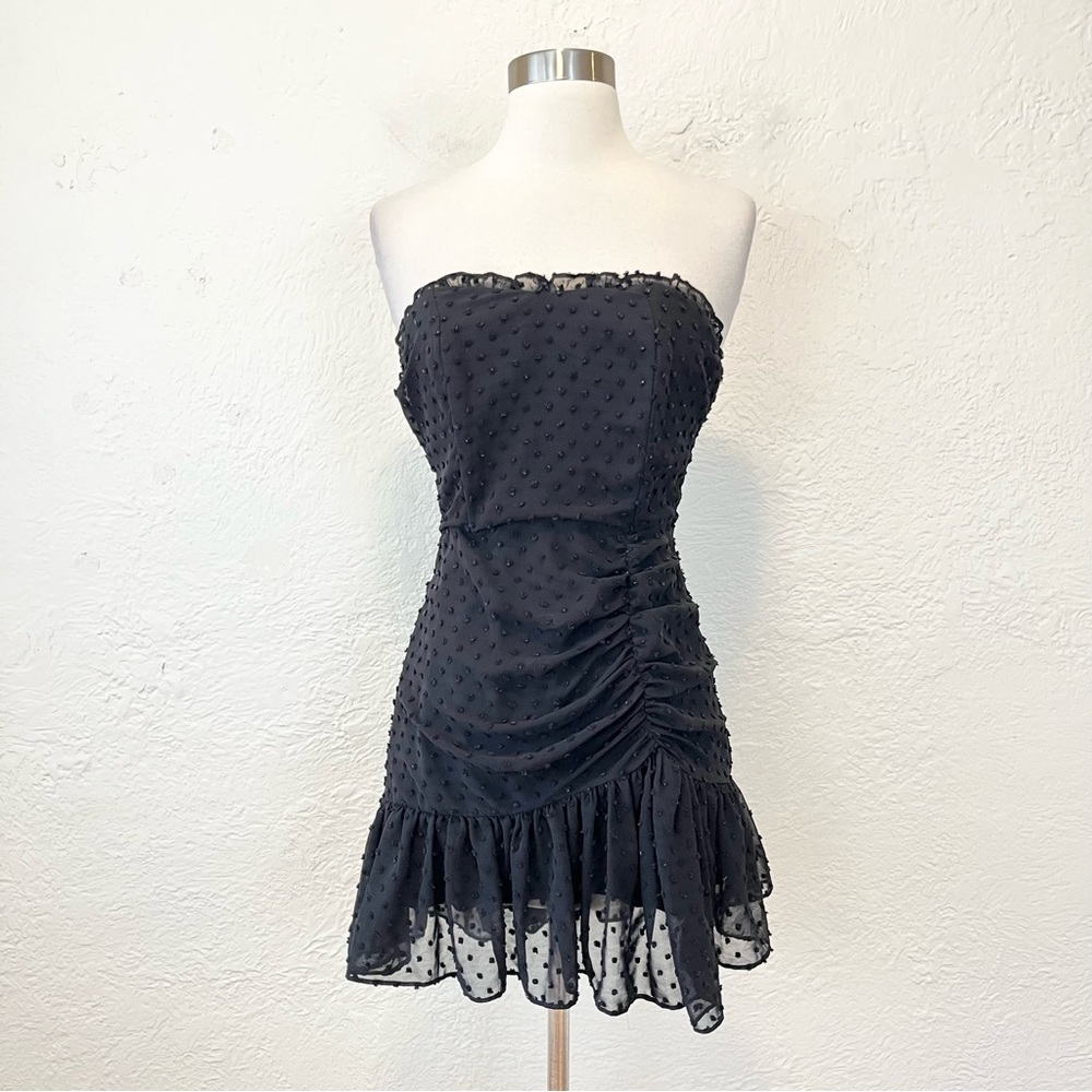 Hello Molly Dress Black Ruffle Ruched Mini Small S